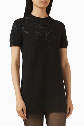 فستان قصير مطرز بالكريستال بشعار حرفي GG‏ صوف