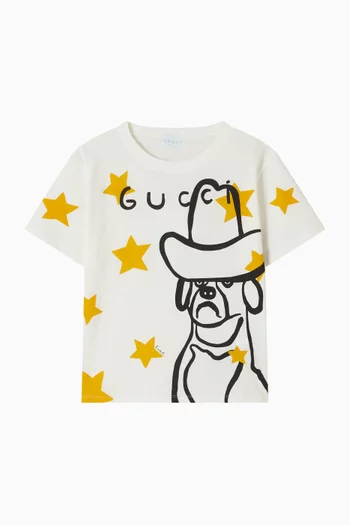 Dog & Stars Print T-shirt in Cotton