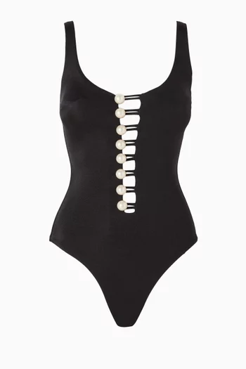 Faux Pearl-embellished One-piece Swimsuit