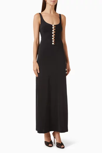 Faux Pearl Button Maxi Dress in Jersey