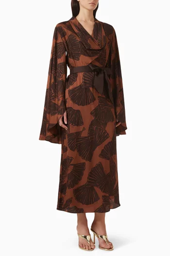 Printed Belted Kaftan in Viscose