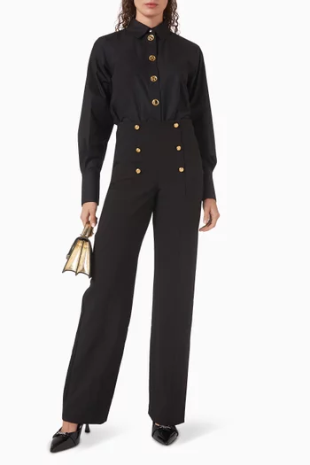 قميص بأزرار بحروف شعار الماركة قطن بوبلين عضوي