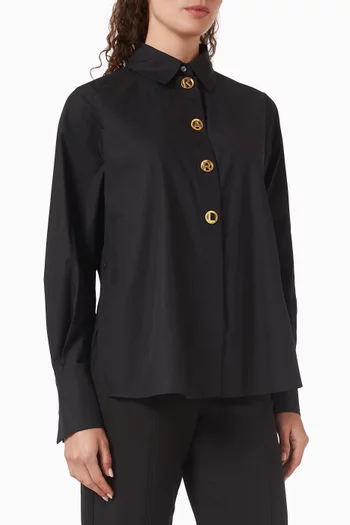 قميص بأزرار بحروف شعار الماركة قطن بوبلين عضوي