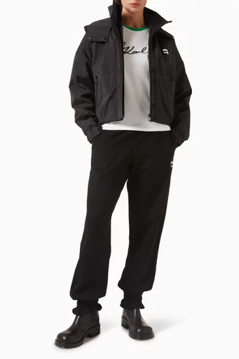 جاكيت بغطاء رأس وشعار الماركة نايلون