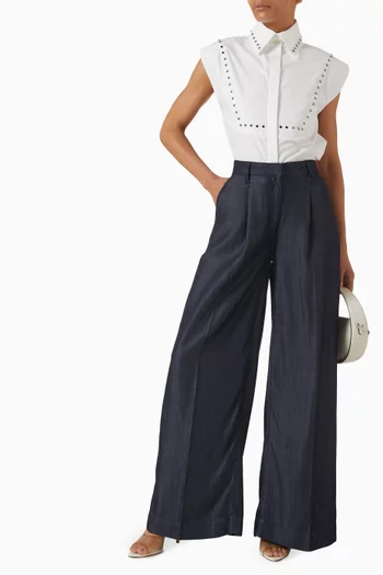 Stud-embellished Shirt in Organic Cotton Poplin