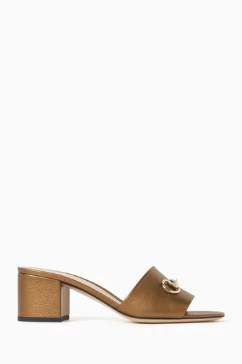 Horsebit 55 Mule Sandals in Metallic Leather