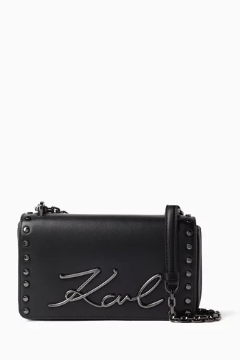 K/Signature 2.0 Slim Studded Shoulder Bag in Leather