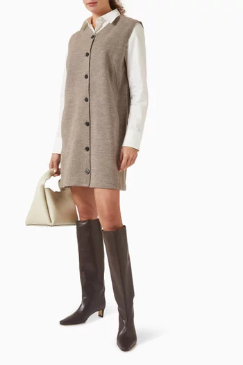 Buttoned Shift Mini Dress in Wool-blend