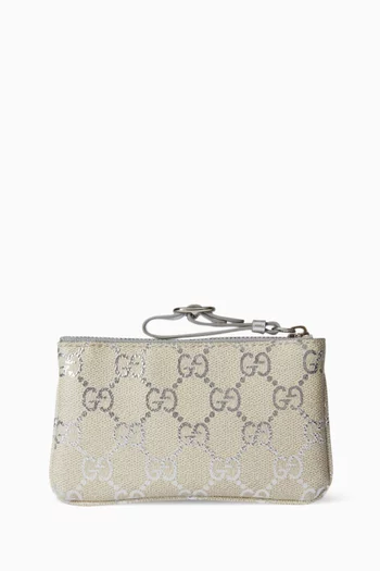 حافظة مفاتيح بشعار الماركة قماش مغلف بنقشة حرفي GG