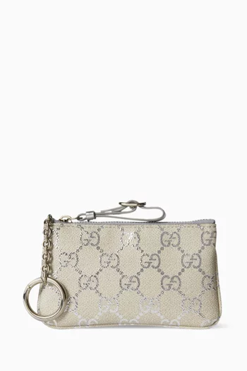 حافظة مفاتيح بشعار الماركة قماش مغلف بنقشة حرفي GG