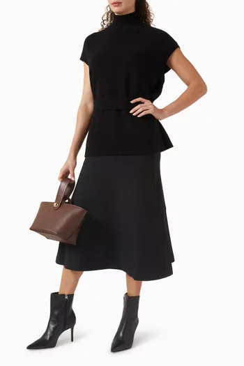 سترة بنمط فيست صوف مارينو بياقة عالية وحزام