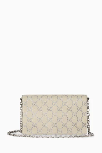 حقيبة صغيرة بسلسلة قنب بنقشة شعار حرفي GG