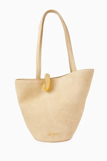 Medium Le Bambola Moyen Tote Bag in Croc-embossed Suede