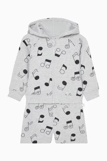 طقم كنزة بغطاء رأس وشورت قطن