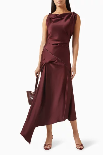 Asymmetrical Draped Midi Dress in Crepe