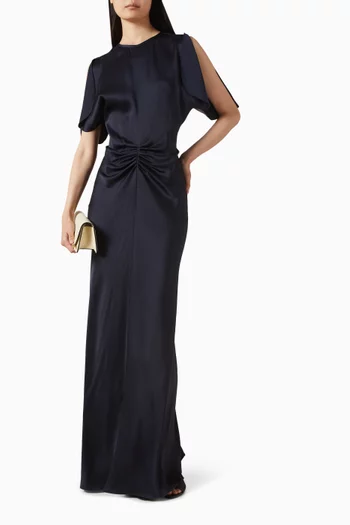 Gathered Waist Maxi Dress in Crepe