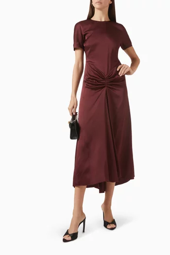 Gathered Midi Dress in Crepe