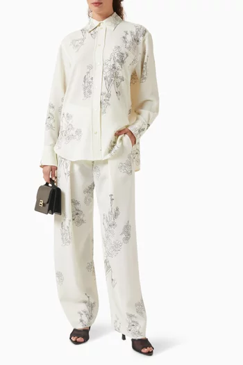 Floral-print Wide-leg Pants in Viscose