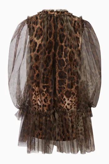 فستان بنقشة جلد الفهد بطبقات تول 