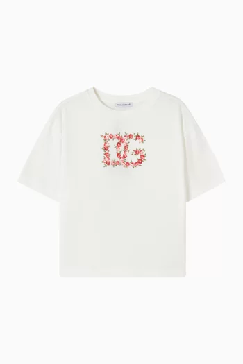 Floral Logo-print T-shirt in Cotton