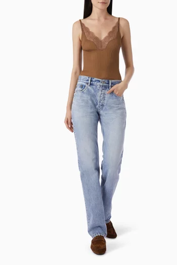 Lace-trim Tank Top in Ribbed Silk Jersey