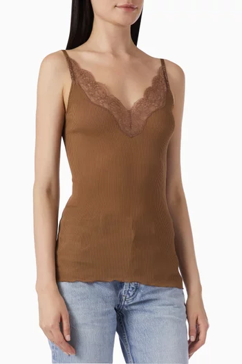 Lace-trim Tank Top in Ribbed Silk Jersey