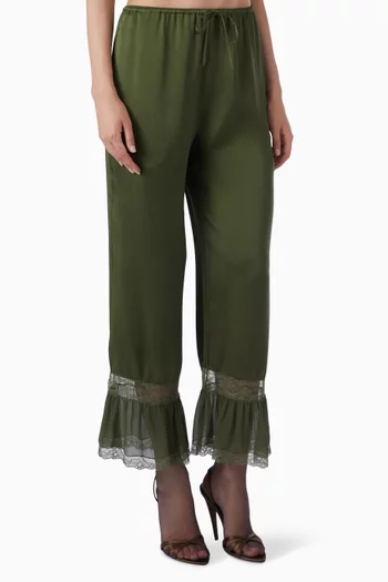 Lace-cuff Pants in Silk Satin