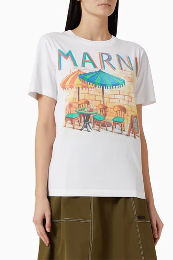 تي شيرت بطبعة مارني بار بنمط بطاقة بريدية قطن