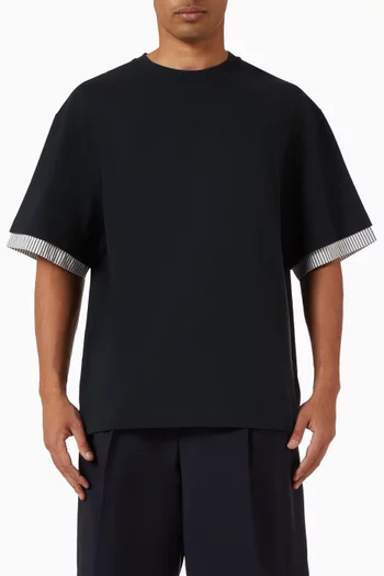 Striped-cuff T-shirt in Cotton