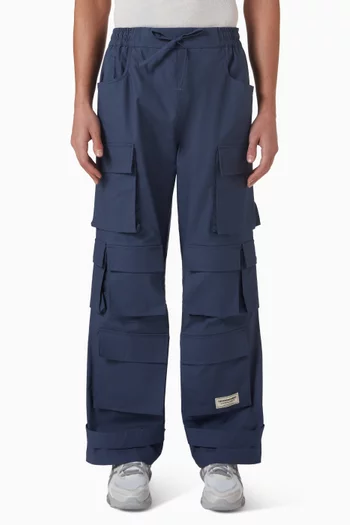 بنطال بجيوب وساقين واسعتين قماش منسوج بارز