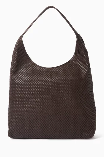 Large Lattice Weave Tote Bag in Leather