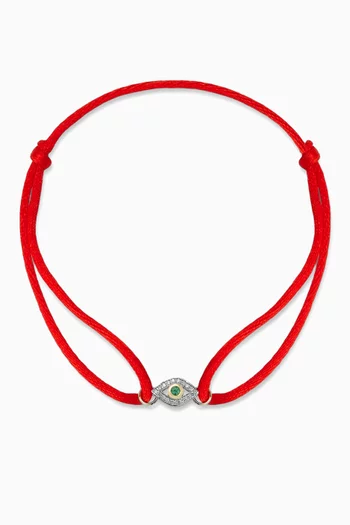 Evil Eye Emerald Cord Bracelet in 14kt Gold