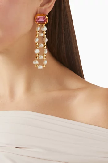 Seraphine Crystal & Pearl Earrings in 24kt Gold-plated Brass