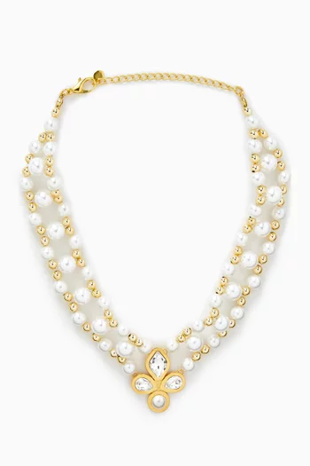 Catherine Dutchess Pearl Necklace in 24kt Gold-plated Brass