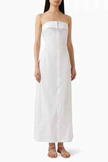 Button Strapless Maxi Dress