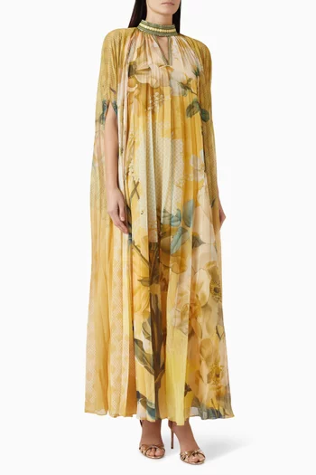 Aurinko Pleated Cape Dress in Chiffon