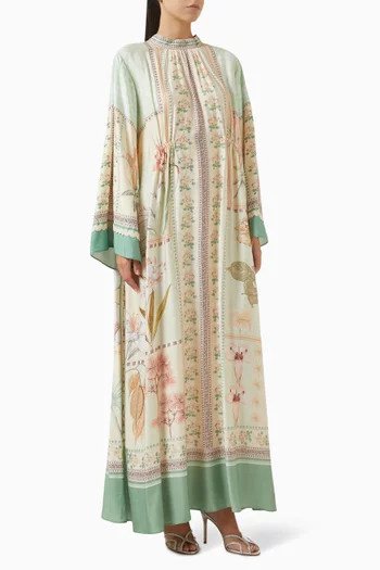 فستان كيكي مزين بنقشة فيسكوز وكتان