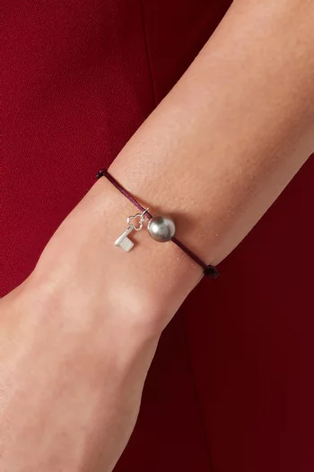 Pearl & Key-charm Cord Bracelet in 18kt White Gold