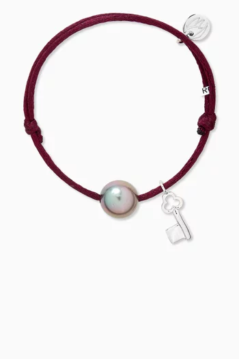 Pearl & Key-charm Cord Bracelet in 18kt White Gold