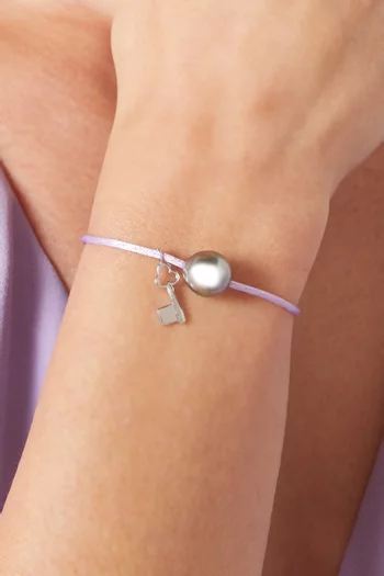 Pearl & Key-charm Cord Bracelet in 18kt White Gold