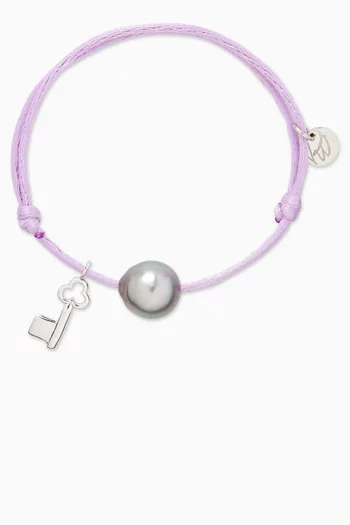 Pearl & Key-charm Cord Bracelet in 18kt White Gold