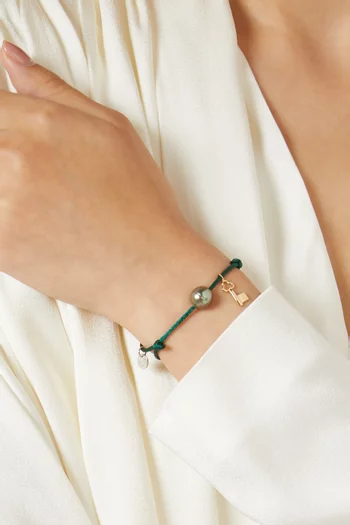 Pearl & Key-charm Cord Bracelet in 18kt Yellow Gold