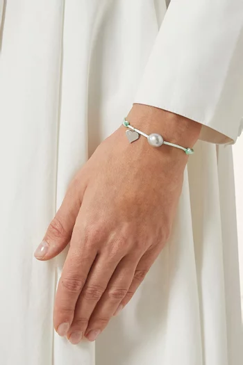 Pearl & Heart-charm Cord Bracelet in 18kt White Gold