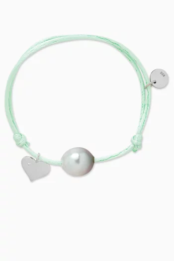 Pearl & Heart-charm Cord Bracelet in 18kt White Gold
