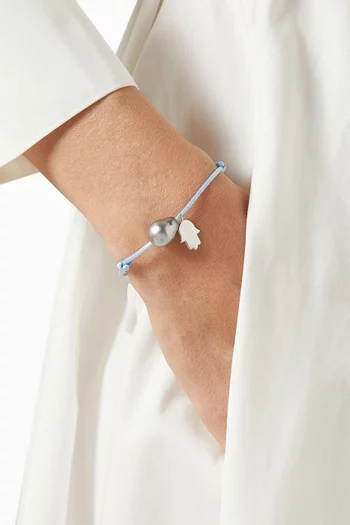Pearl & Hand-charm Cord Bracelet in 18kt White Gold