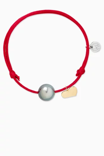 Pearl & Heart-charm Cord Bracelet in 18kt Yellow Gold