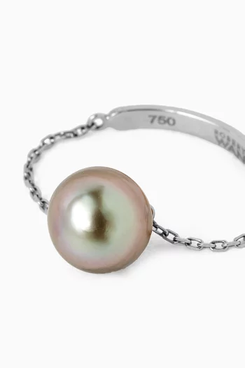 Links of Love Pearl Chain Ring in 18kt White Gold