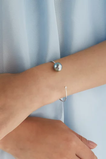 Akila Pearl & Diamond Bangle in 18kt White Gold