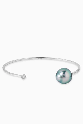 Akila Pearl & Diamond Bangle in 18kt White Gold