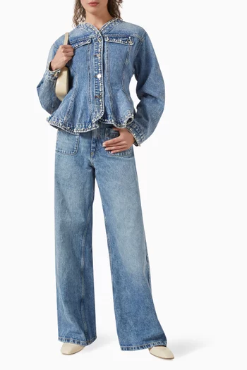 جاكيت رايلي مطرز باللؤلؤ دينم